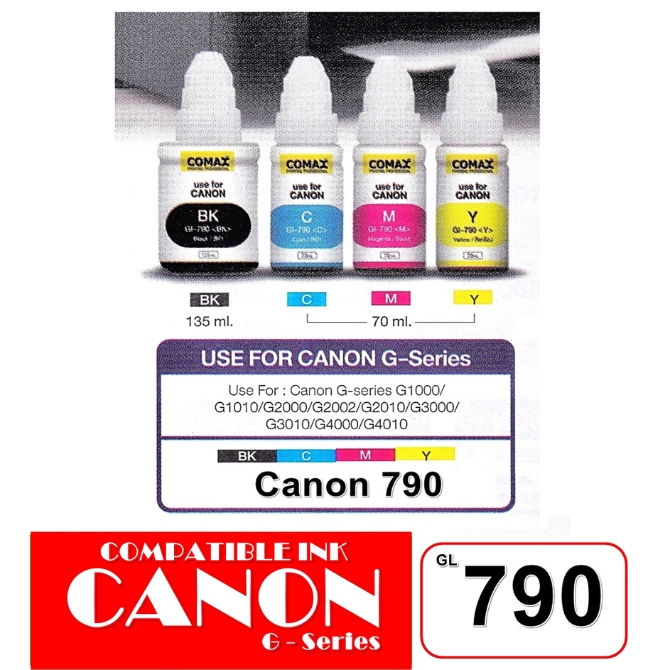 หมึกเติม CANON GI-790 ดำ(BK)ฺ -สี (Color) COMAX มีกล่องรับประกันคุณภาพ For G-Series G1000/2000/3000