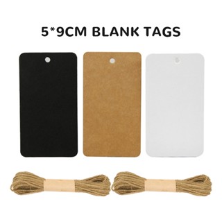 ป้ายแท็กกระดาษคราฟท์เปล่า ขนาด 9x5 ซม. พร้อมเชือกคล้อง สีดํา…