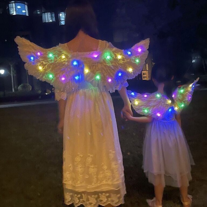 Sup Light Up Angel Wings เครื่องแต่งกาย Devils Wings สําหรับเด็กผู้ใหญ่ Feather Angel Wings