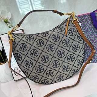 Tory burch t monogram jacquard crescent bag