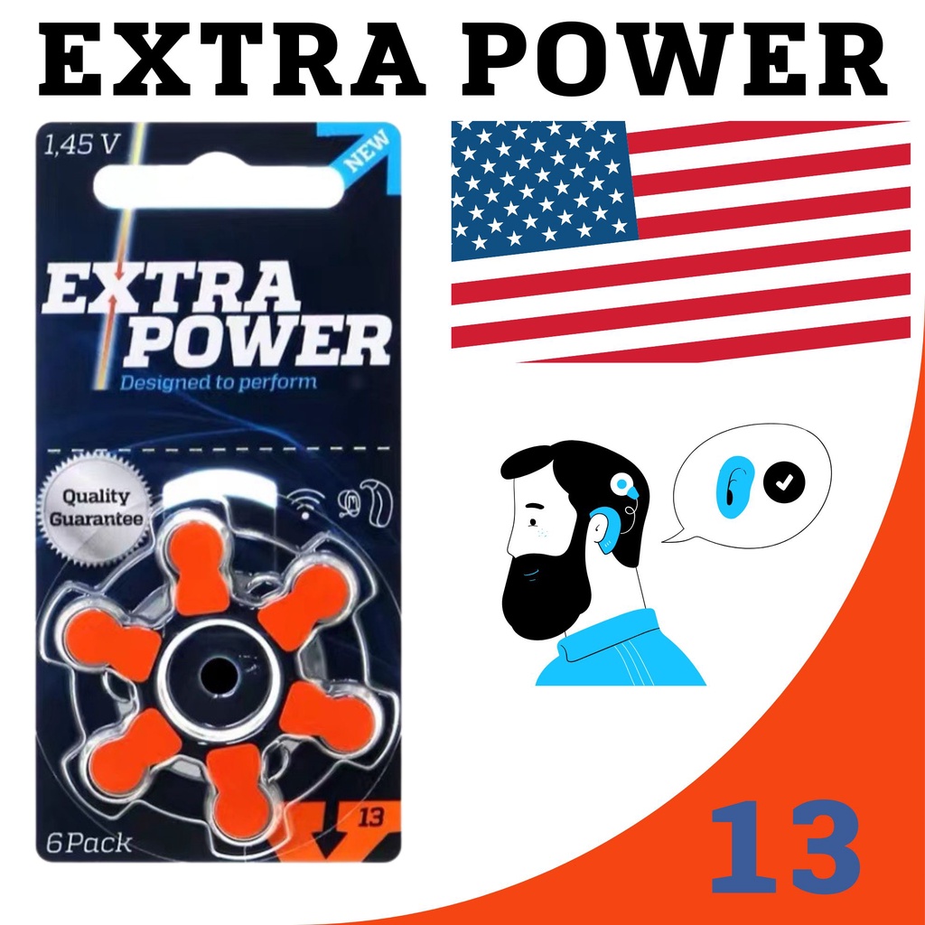 ถ่านเครื่องช่วยฟัง เบอร์13 สีส้ม ExtraPower A13 Pr48 ถ่านใส่เครื่องช่วยฟัง  hearing aid batteries