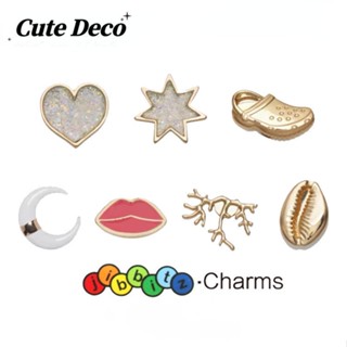 【Cute Deco】กระดุมโลหะ รูปดาวห้าแฉก พระจันทร์เสี้ยว เมตา หัวใจน่ารัก (10 แบบ) สําหรับรองเท้า Crocs Jibbitz