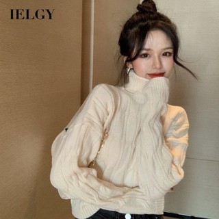 IELGY เสื้อกันหนาว คอเต่า แขนยาว ผ้าถัก ทรงหลวม สไตล์เกาหลี สําหรับผู้หญิง