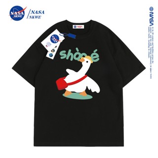 เสื้อยืดแขนสั้น ผ้าฝ้าย ทรงหลวม ลาย NASA แฟชั่นฤดูร้อน สําหรับผู้ชาย และผู้หญิง