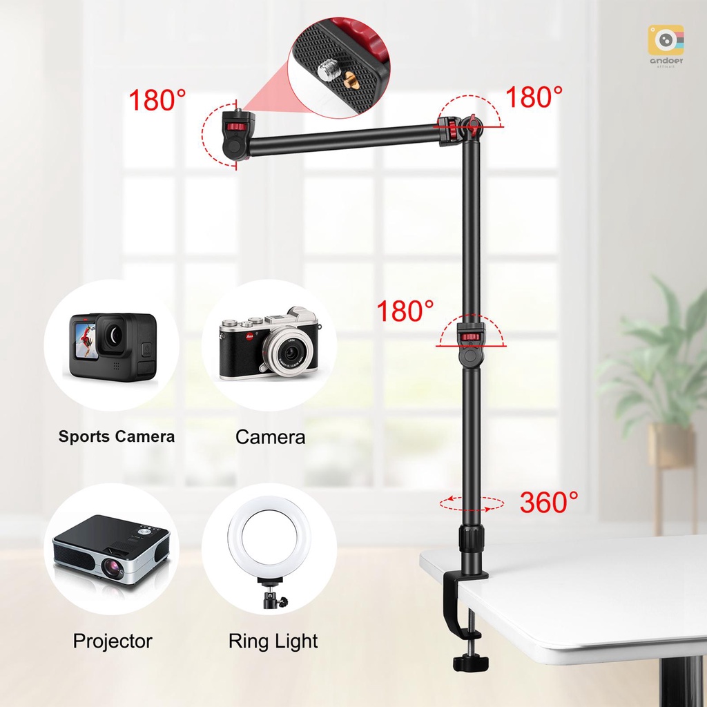 Puluz PU3103B อุปกรณ์เมาท์ขาตั้งอะลูมิเนียมอัลลอย 3 ส่วน ขยายได้ รับน้ําหนักได้ 3 กก. พร้อมแคลมป์หนีบโทรศัพท์ แท็บเล็ต กล้อง DSLR Sm