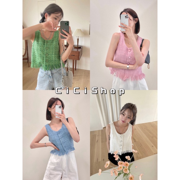 Cicishop(3043)เสื้อกั๊กผ้าทวิต แต่งชายระบายมีกระดุม ผ้าพรีเมียม ทรงปังมากก สวยไม่ซ้ำ ใส่แล้วมันเก๋มันดูแพง