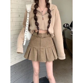 ♡🧁 (pre-order) --- กระโปรงผ้าลูกฟูก+เข็มขัด🤎 size S, M, L