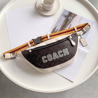 Coach CB912 Warren Belt Bag In Signature Canvas With Varsity Motif