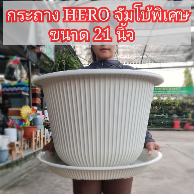 ถูกและหนา‼️ กระถางHEROพร้อมจานรองไซส์จัมโบ้พิเศษ 21 นิ้ว พร้อมจานรองหรือแยก
