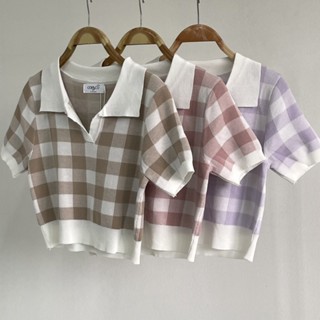 เสื้อครอปคอปกลายตาราง |socheap.store
