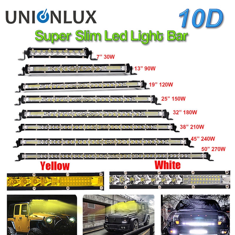 Slim 10D 20 30 50 inch 120W 180W 240W Amber LED Work Light Bar Combo 4x4 Offroad LED Light Bar for T