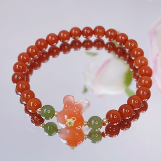MINDO กำไลหินแท้คาร์เนเลียนสีแดง(Red Carnelian)และหินโทนสีเขียวหยกเรียกทรัพย์ร่ำรวย หินมงคล