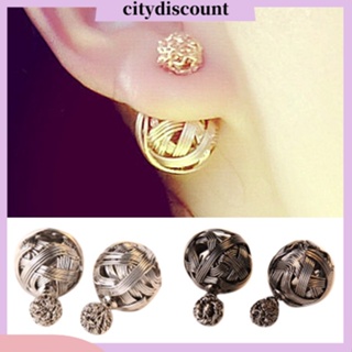 &lt;citydiscount&gt;  ต่างหู ทรง Double Sides Ball Hollowed Studs สำหรับผู้หญิง