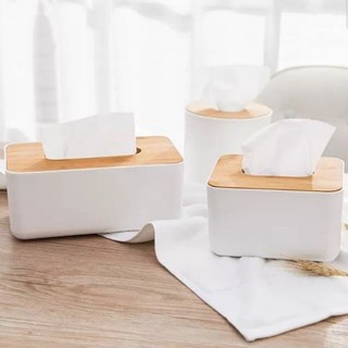 กล่องใส่ทิชชู่  Tissue storage box กล่องใส่กระดาษทิชชู่   สไตล์ญี่ปุ่น มีฝาปิด กันฝุ่น ม้เนื้อแข็ง