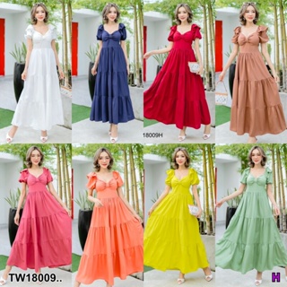 MM18009 เดรสยาวแขนสั้น ผุกโบว์ด้านหลัง short sleeve long dress Tie a bow at the back..