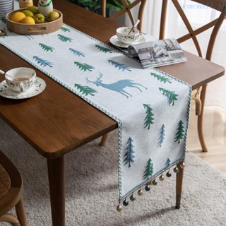 HO Christmas Table Runner Chenille Tassel Tablecloth Xmas Tree Embroidery Exquisite Dining Table Decorations