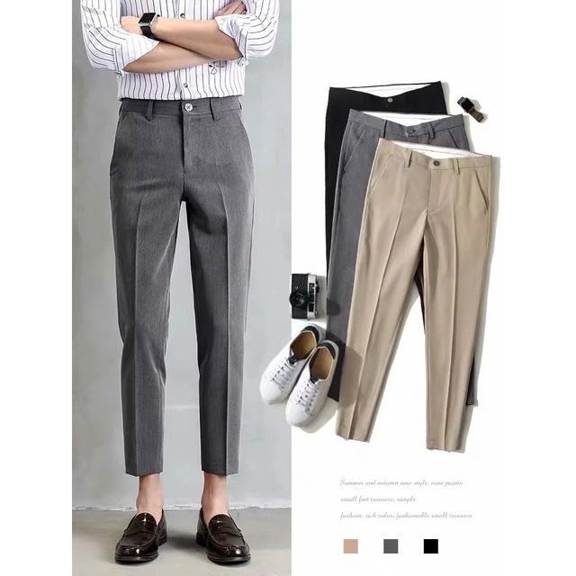 💥ในสต็อก)💥 Fashion Casual Slacks Cropped Pantsกางเกงสแล็คผู้ชายสไตล์เกาหลี 💼✨ เนื้อผ้าระบายอากาศดี ไม่ต้องรีด ใส่ทำงานหร