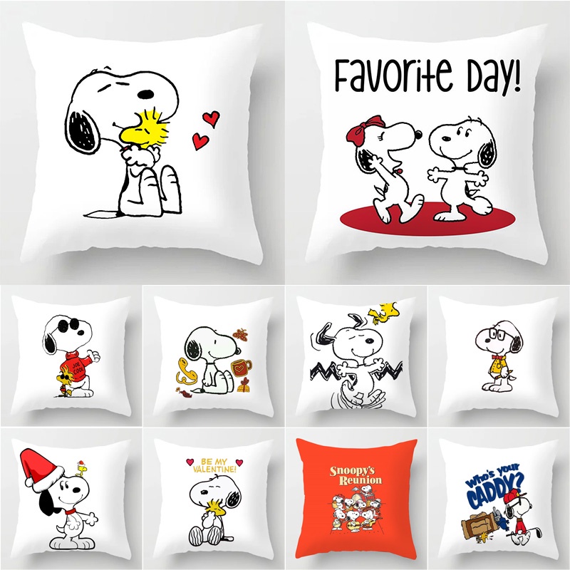 ปลอกหมอนอิง พิมพ์ลายการ์ตูน Snoopy ขนาด 40x40 ซม. 45x45 ซม. 50x50 ซม. สําหรับตกแต่งบ้าน ของขวัญ ขายส่ง