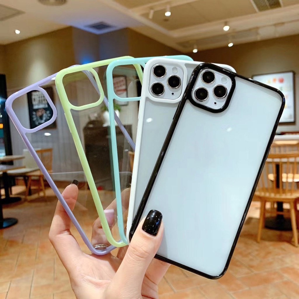 Case สำหรับiphone มาใหม่ เคสขอบสี ขอบนิ่มหลังแข็ง สำหรับไอโฟน i6.6s,6p,6sp,i7,i8,7p,8p,X,Xs,Xs max,SE,i11pro,i12pro max