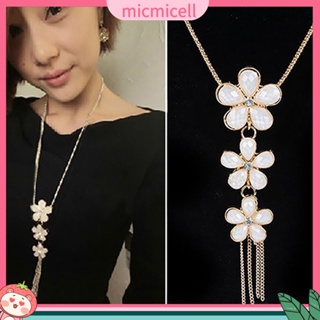 (micmicell) women สร้อยคอโซ่ยาวจี้ดอกไม้สไตล์วินเทจ Rhinestone