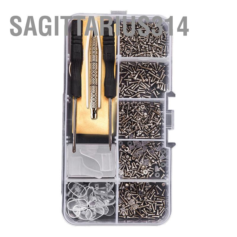 Sagittarius314. อุปกรณ์เสริมแว่นตาสกรู ชุดซ่อมกรอบแว่นตา กล่องเครื่องมือ Frameless Mirror Leg Washer อะไหล่ไขควงจมูก ชุดสกรู 500pcs