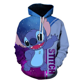 เสื้อกันหนาว เสื้อฮู้ดดี้ พิมพ์ลาย Stitch 3D แบบสวมหัว แนวสตรีท ลําลอง สําหรับผู้ชาย ผู้หญิง