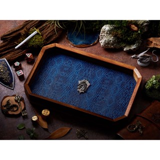 Dragon Shield Dice Tray | Blue Leather &amp; Metal Shield Silver | Octagon Dice Tray | Faux Leather | RPG Dice Tray | Dice