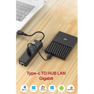 USB3.1 Type C to RJ45 Gigabit Ethernet LAN Network+3.0 3-portHubCable Adapter