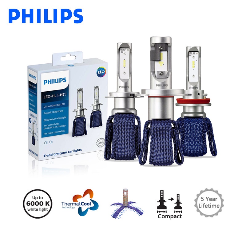 Philips Car Light LED H4 H7 H8 H11 H16 9005 9006 9012 HB3 HB4 HIR2 Ultinon Essential LED 6000K White Auto Headlight Lamp