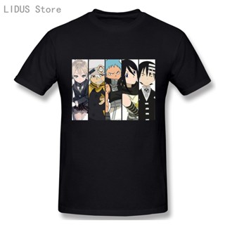 เสื้อขาว เสื้อยืดการ์ตูนอะนิเมะแฟนตาซีอะนิเมะ Soul Eater มังงะอะนิเมะตัวละครหลักออกแบบแขนสั้นเสื้อยืดผู้ชายลําลอง