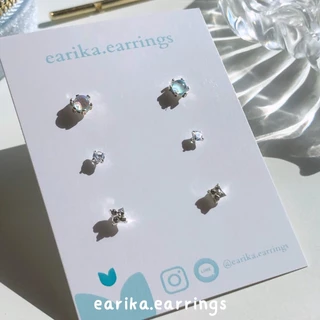 earika.earrings - mini hologram round set เซ็ตต่างหูโฮโลแกรมก้านเงินแท้ชุบทองคำขาว ผิวแพ้ง่ายใส่ได้