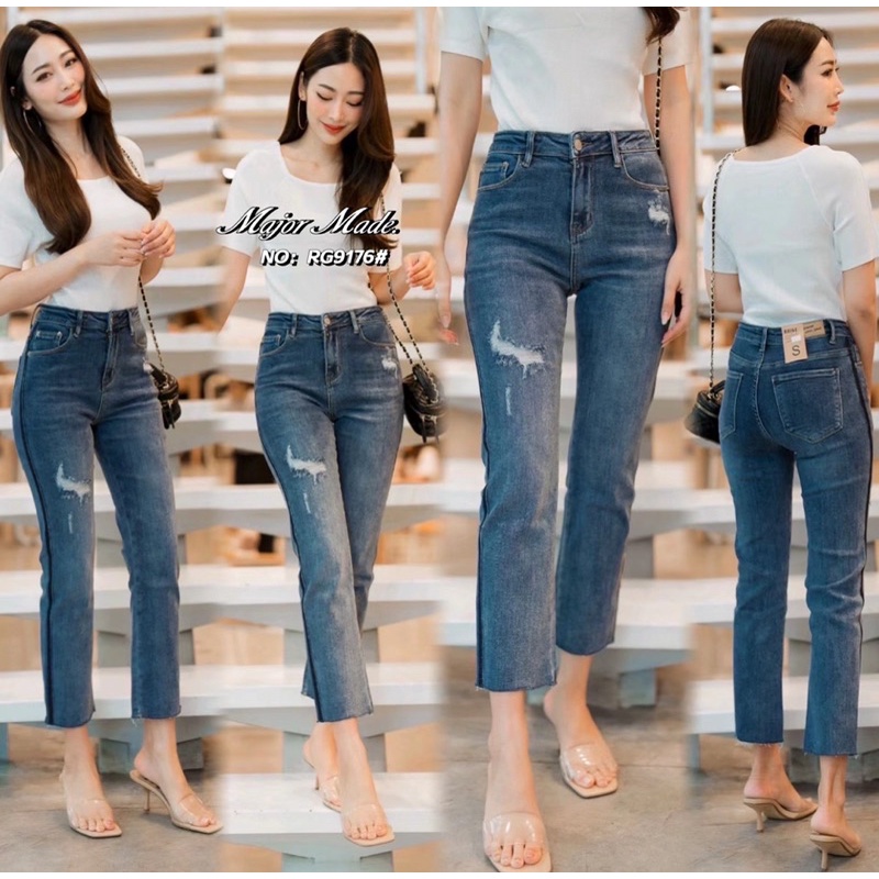 Ruige Jeans กางเกงยีนส์8ส่วน เอวสูงขากระบอกนิดๆ•No.Rg9176