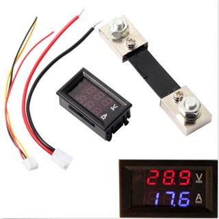 DC 0-100V กระแสสูงสุด 100A ดิจิตอลโวลต์มิเตอร์ แอมมิเตอร์ Blue Red LED พร้อม Current Shunt