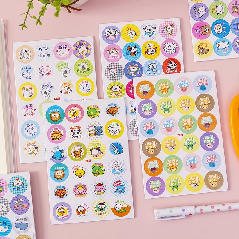 memo สติกเกอร์วงกลมลายการ์ตูน 6 แถว พร้อมส่ง สติ๊กเกอร์ สวยงาม DIY Sticker สติ๊กเกอร์ตกแต่ง - รูปที่ 2