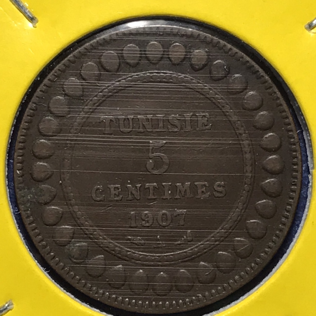 No.60814 ปี1907 ตูนิเซีย 5 CENTIMES เหรียญสะสม เหรียญต่างประเทศ เหรียญเก่า หายาก ราคาถูก