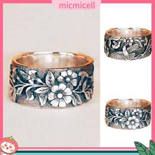 (micmicell) แหวนโลหะผสม ลายดอกไม้ นก สไตล์ฮิปฮอป เรโทร สําหรับทุกเพศ