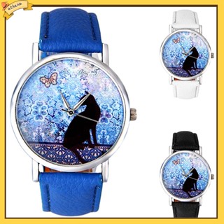 (Athena) women นาฬิกาข้อมือ Analog Quartz สายหนังลายแมว