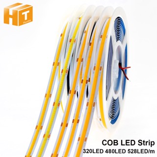 แถบไฟ LED ไฟเส้นสายยาว ความหนาแน่นสูง COB ยืดหยุ่น DC 12V 24V RA90 เปลี่ยนฟรี 3000K 4000K 6500K แถบแสงที่สัมผัสได้  5M/