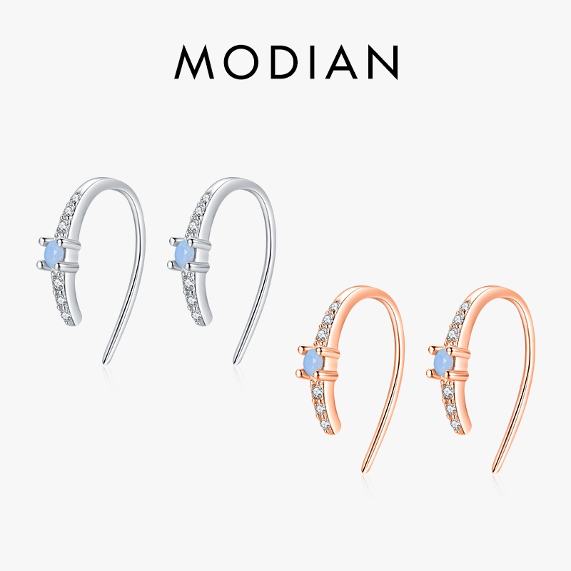 Modian ต่างหูสตั๊ด เงินแท้ 925 รูปตัว U ประดับโอปอล สีฟ้า สีโรสโกลด์ เรียบง่าย เครื่องประดับแฟชั่น สําหรับผู้หญิง ของขวัญ