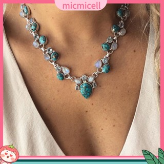 (micmicell) สร้อยคอโช้คเกอร์ จี้โอปอล สีเขียวขุ่น เครื่องประดับแฟชั่นสตรี