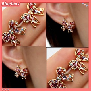 เครื่องประดับของผู้หญิงต่างหูกระดุมที่มีสีสันโบว์ Rhinestone