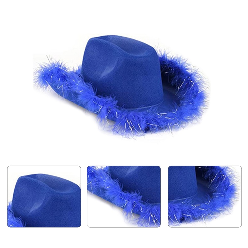 หมวกปาร์ตี้สละโสด Whi สําหรับเจ้าสาว Feather Cowgirls หมวก Western Furry Trim หมวก