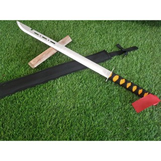 SAMURAI 70 cm. ใบสแตนเลส หนา 2.4 mmซองดำผ้าเเดง มีดพก มีดเดินป่า ใบเจาะพอดสวยงาม ยามรวมด้าม 70 เซนติเมตร
