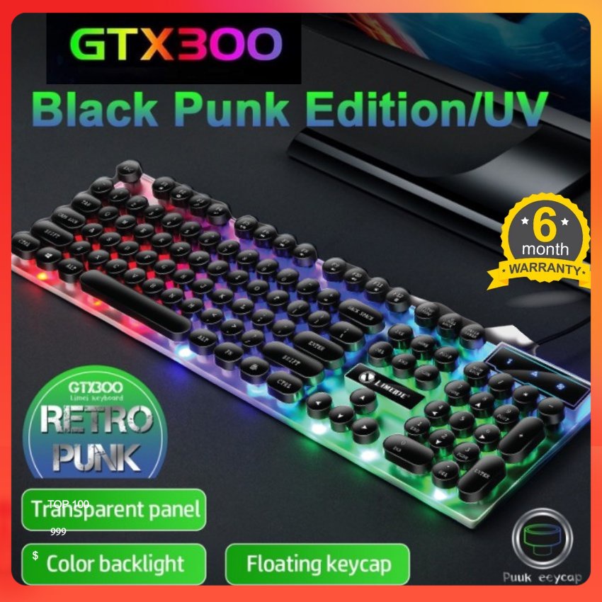 คีย์บอร์ดแบบกลไกรู้สึก GTX300 Gaming Punk Keyboard คอมพิวเตอร์สํานักงาน RGB Light Colourful 电Uo เกมค