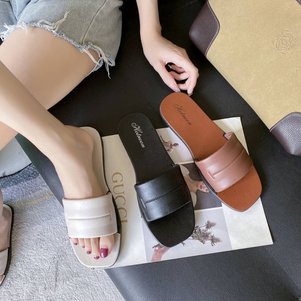 รองเท้าแตะยางพารา รองเท้าแตะแบบสวมสำหรับผู้หญิง สีเรียบ น้ำหนักเบา T11