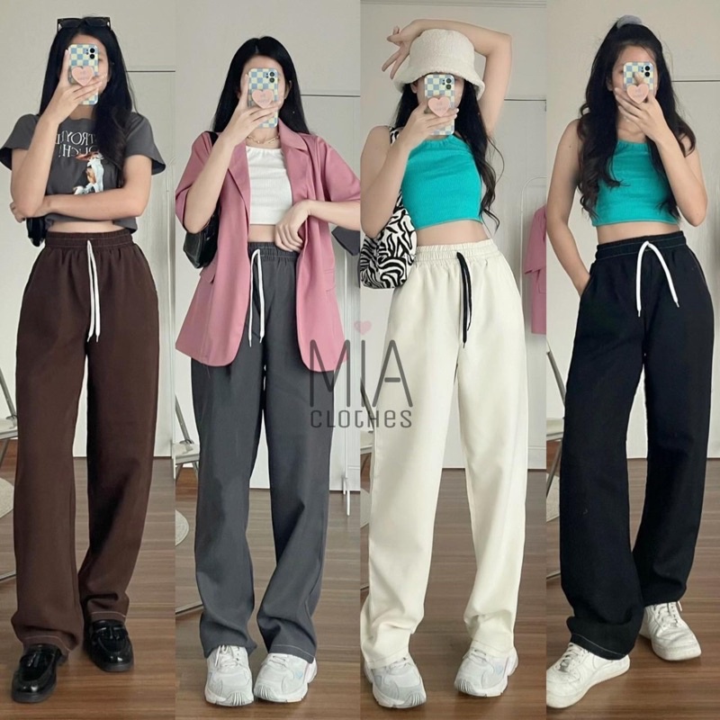 กางเกงSweatpantsเอวสูง รุ่นRoxy [A06]