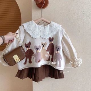 [Babycat] พร้อมส่ง ชุดเสื้อแขนกุด ผ้าถัก สไตล์เกาหลี ญี่ปุ่น แฟชั่นฤดูใบไม้ผลิ ฤดูใบไม้ร่วง สําหรับเด็กผู้หญิง