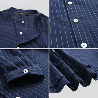[การจัดส่งในท้องถิ่น] เสื้อเชิ้ต แขน 3/4 ลําลอง ทรงหลวม ลายทาง มีสไตล์ สําหรับผู้ชาย