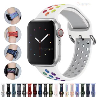 สายนาฬิกาข้อมือซิลิโคน สไตล์สปอร์ต สีรุ้ง สําหรับ iWatch Series 1 2 3 4 5 6 SE 7