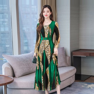 SKT273 เสือดาวพิมพ์กระโปรงยาว ชุดเดรส เดรสยาว เดรสแฟชั่น ลายเข้าใหม่ สวยมากคร่าาา ชุดเดรสแขนยาว